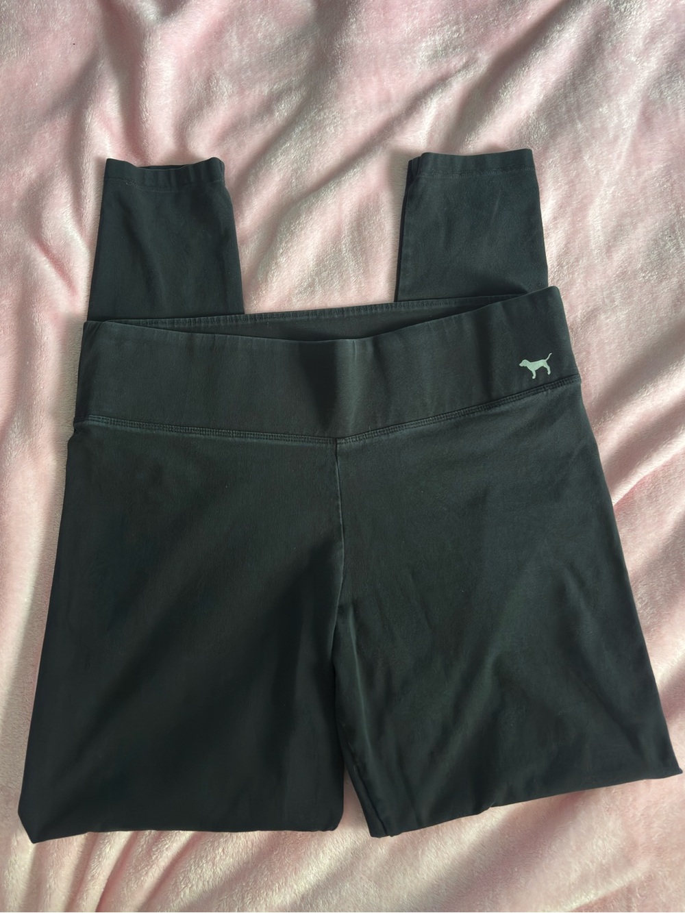 VS PINK Black Skinny Leggings with White Dog Logo Size Large
